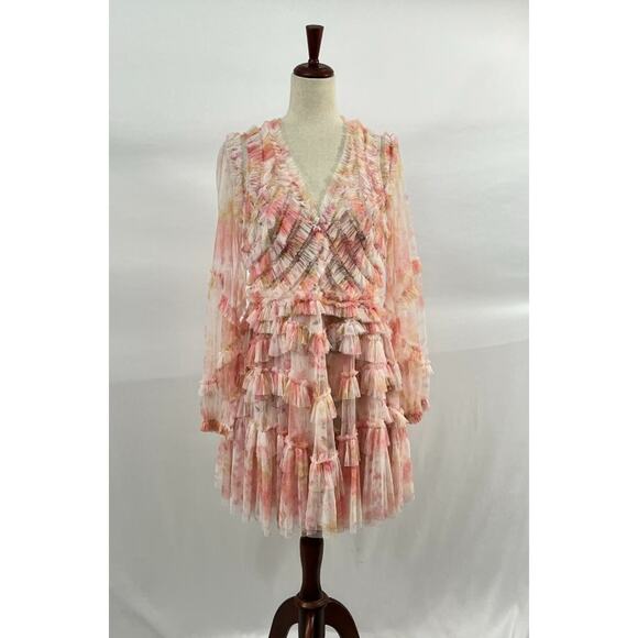 NEEDLE & THREAD Sz 10 US Rose Bluebell Ruffle Mini Dress - Picture 9 of 9